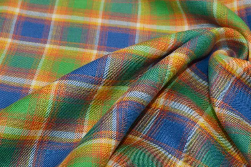 TESSUTO PURO LINO SCACCO AZZURRO E VERDE