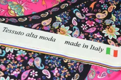TESSUTO RASATELLO ELASTICIZZATO FANTASIA CASHMERE GIALLO FUCSIA