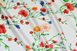 TESSUTO RASATELLO FANTASIA FLOREALE FONDO BIANCO