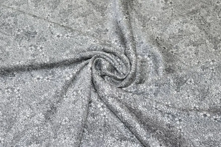 TESSUTO RASATELLO FIORE BIANCO E NERO