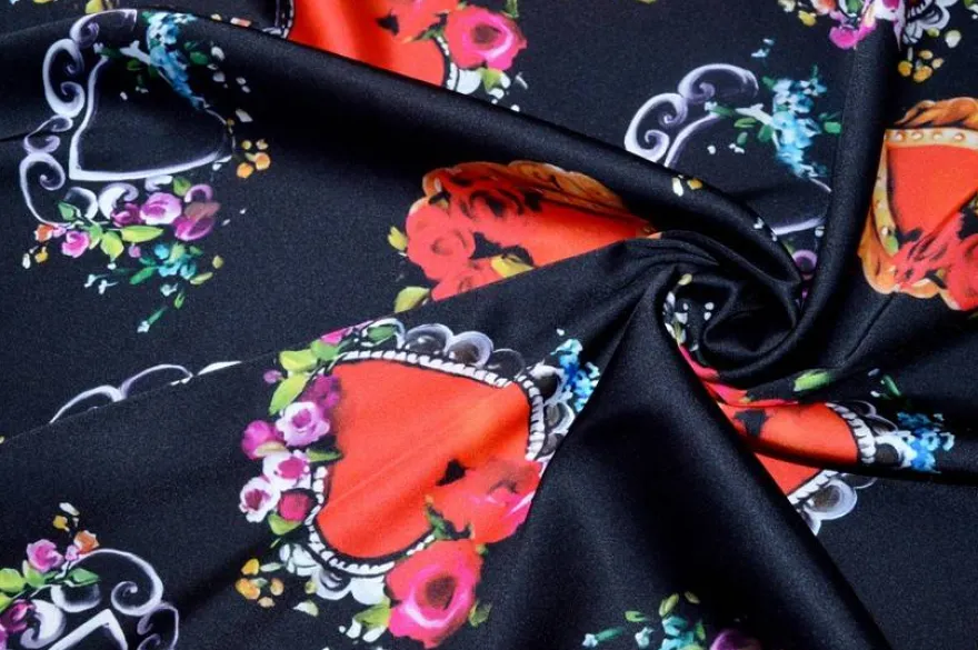 TESSUTO RASATELLO STRETCH FANTASIA HEARTS