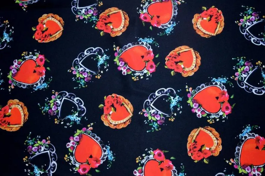 TESSUTO RASATELLO STRETCH FANTASIA HEARTS