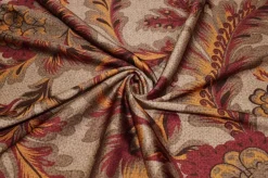 TESSUTO RASATELLO STRETCH FLOREALE MARRONE