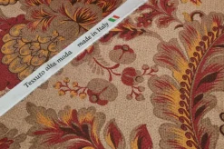 TESSUTO RASATELLO STRETCH FLOREALE MARRONE