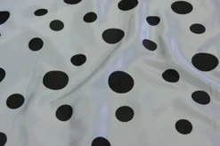TESSUTO RASO STAMPATO POIS BIACO NERO 360