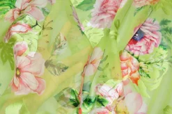 TESSUTO SATIN DEVOREH MISTO SETA FLOREALE VERDE