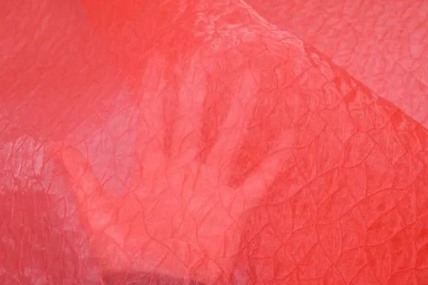 TESSUTO SETA ORGANZA OPERATA CORALLO