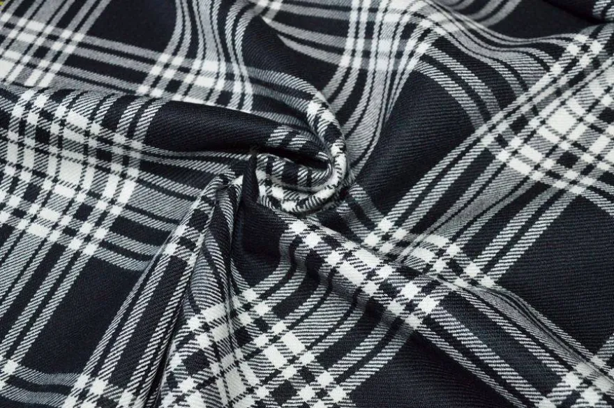 TESSUTO TARTAN PURA LANA BIANCO NERO