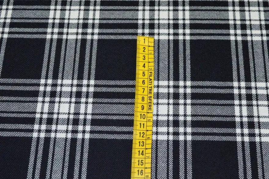 TESSUTO TARTAN PURA LANA BIANCO NERO