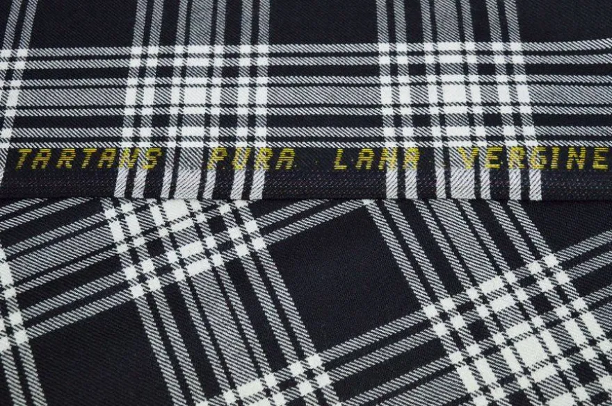 TESSUTO TARTAN PURA LANA BIANCO NERO