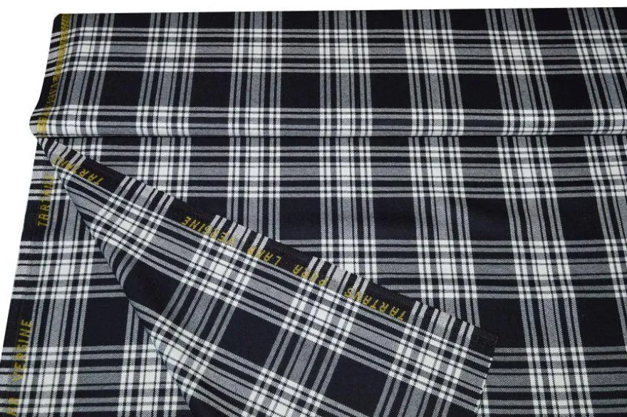 TESSUTO TARTAN PURA LANA BIANCO NERO