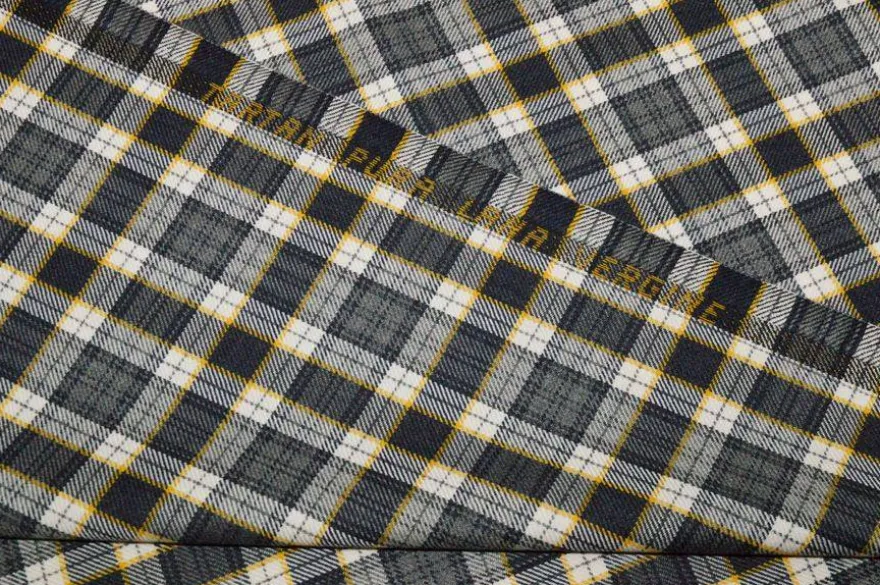 TESSUTO TARTAN PURA LANA GRIGIO RIGA GIALLA