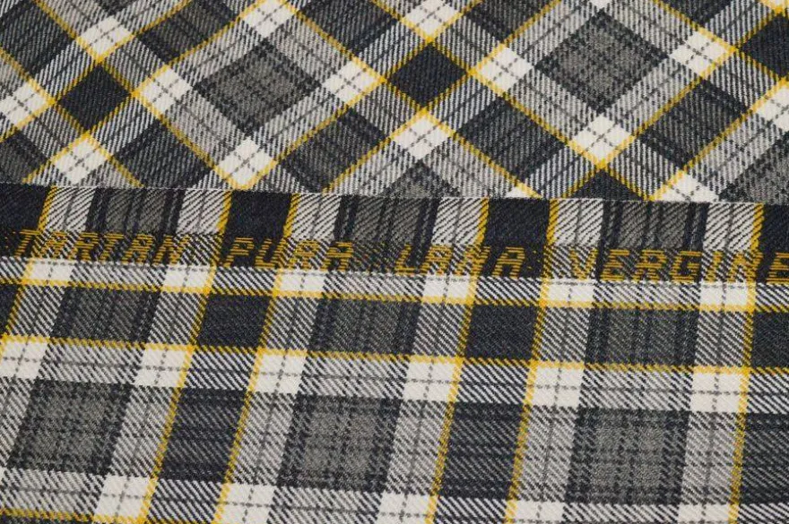 TESSUTO TARTAN PURA LANA GRIGIO RIGA GIALLA