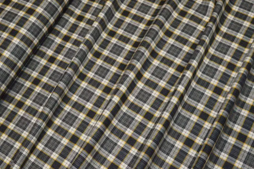 TESSUTO TARTAN PURA LANA GRIGIO RIGA GIALLA