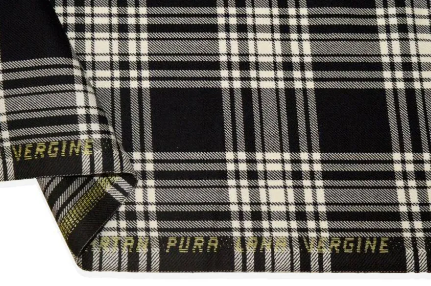 TESSUTO TARTAN PURA LANA NERO BIANCO