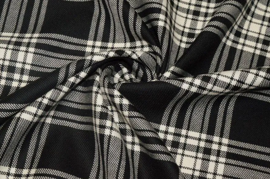TESSUTO TARTAN PURA LANA NERO BIANCO