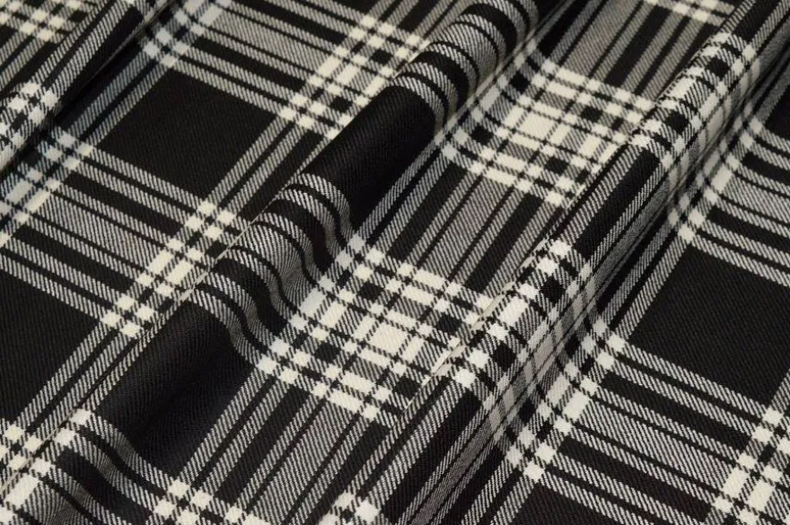 TESSUTO TARTAN PURA LANA NERO BIANCO