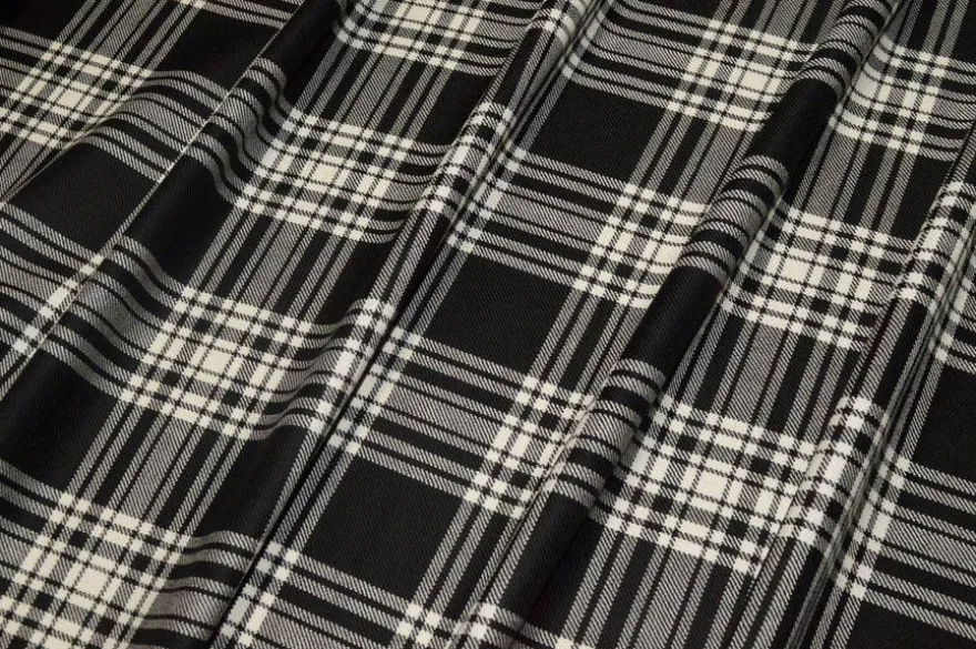 TESSUTO TARTAN PURA LANA NERO BIANCO