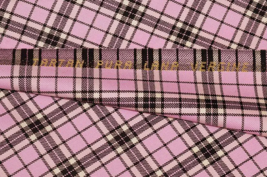 TESSUTO TARTAN PURA LANA ROSA