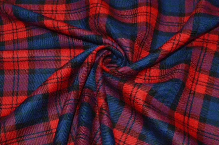 TESSUTO TARTAN PURA LANA ROSSO BLU
