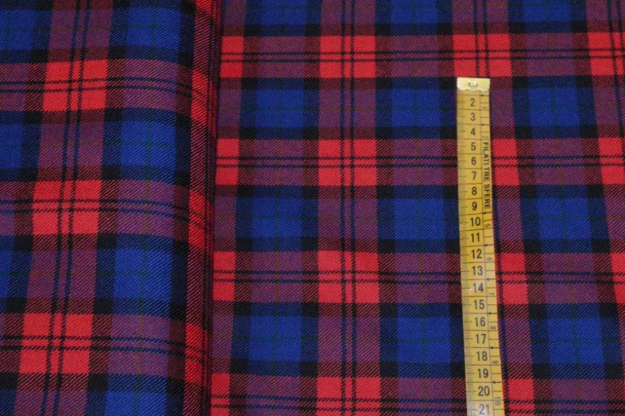 TESSUTO TARTAN PURA LANA ROSSO BLU
