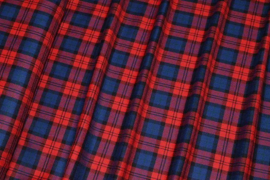 TESSUTO TARTAN PURA LANA ROSSO BLU