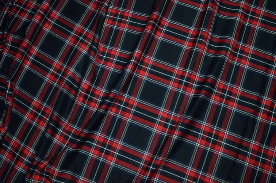 TESSUTO TARTAN ROSSO FONDO NERO