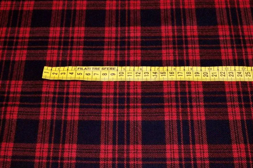 TESSUTO TARTAN SCOZZESE LANA ROSSO NERO