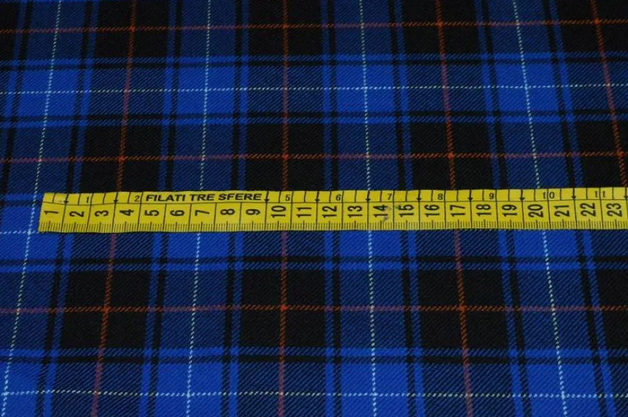 TESSUTO TARTAN SCOZZESE LANA BLU ELETTRICO/NERO