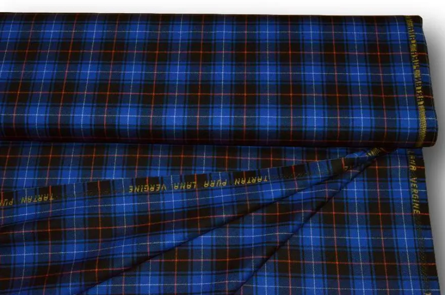 TESSUTO TARTAN SCOZZESE LANA BLU ELETTRICO/NERO