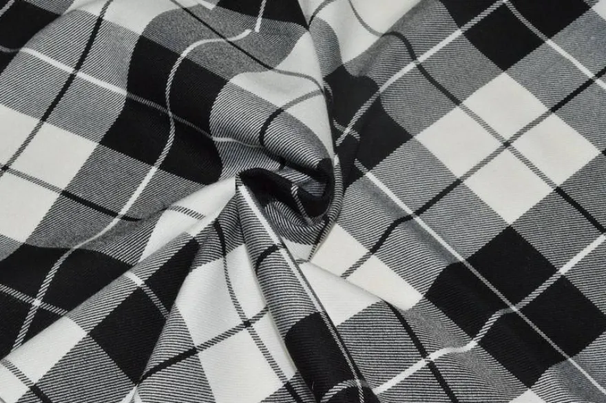 TESSUTO TARTAN STREATCH BIANCO NERO