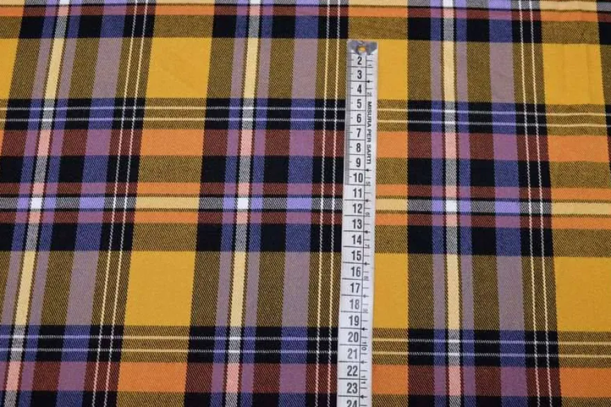TESSUTO TARTAN STREATCH GIALLO LILLA