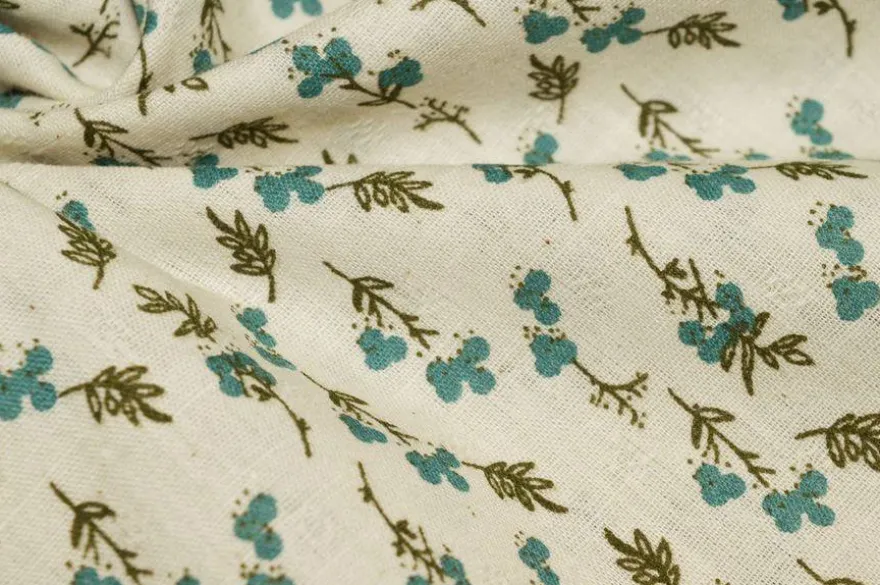 TESSUTO TELA PURO COTONE FIORELLINO AZZURRO