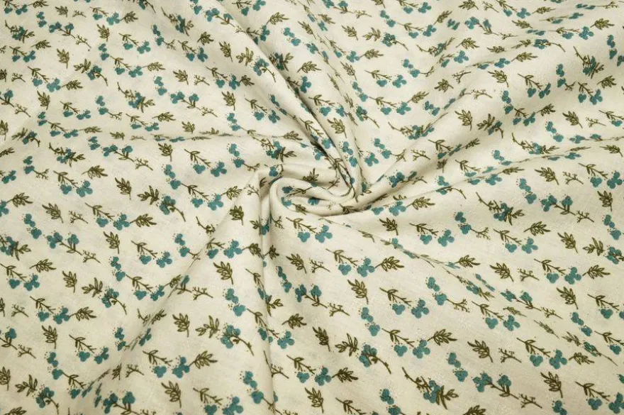 TESSUTO TELA PURO COTONE FIORELLINO AZZURRO