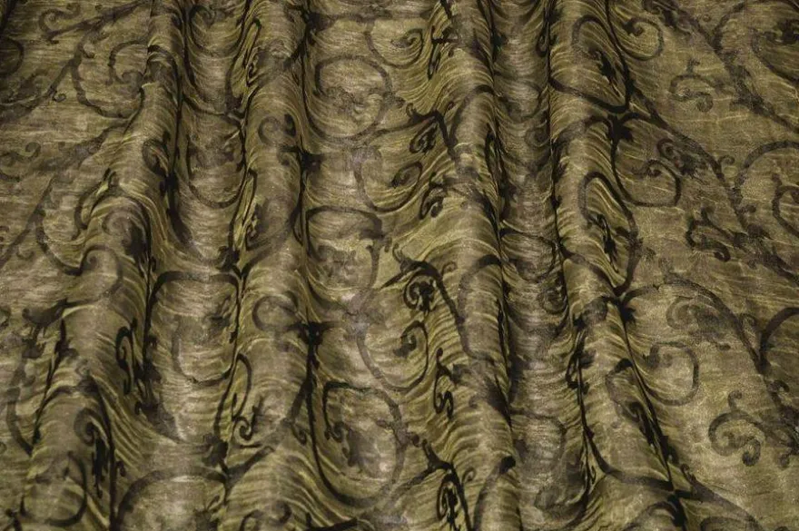 TESSUTO TENDA EFFETTO STROPICCIATO FANTASIA DAMASCO VERDE