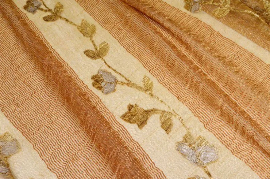 TESSUTO TENDA ESTER ORGANZA ARANCIO CON FIORE FILL COUPE