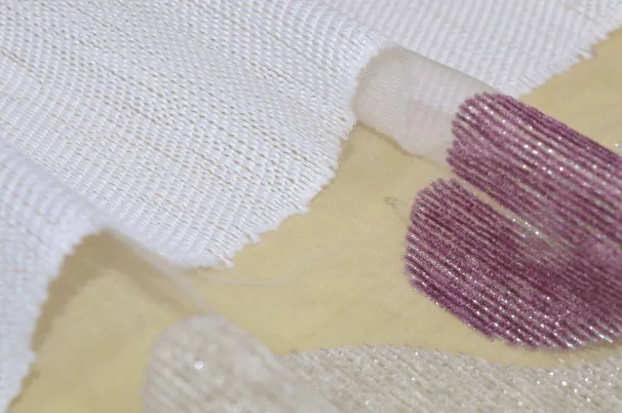 TESSUTO TENDA FASCE ORGANZA RICAMO VIOLA