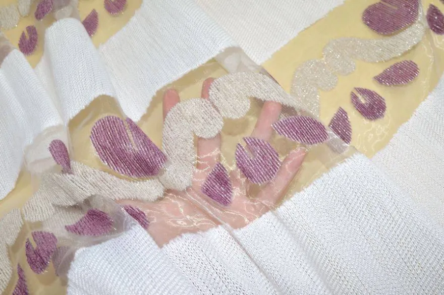 TESSUTO TENDA FASCE ORGANZA RICAMO VIOLA