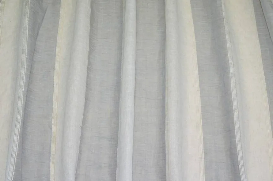 TESSUTO TENDA LINO EFFETTO STROPICCIATO CON FASCE VERTICALI BIANCHE E GRIGIE