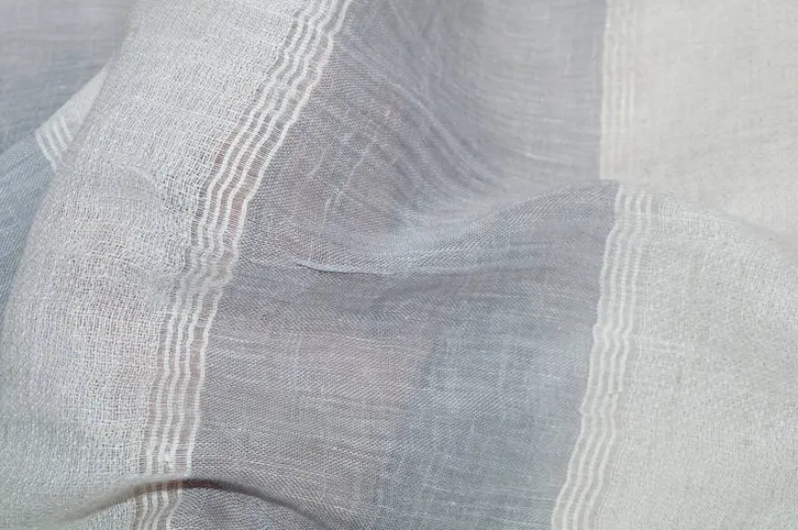 TESSUTO TENDA LINO EFFETTO STROPICCIATO CON FASCE VERTICALI BIANCHE E GRIGIE
