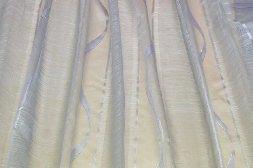 TESSUTO TENDA MODERNA ORGANZA FONDO GRIGIO DISEGNO LILLA