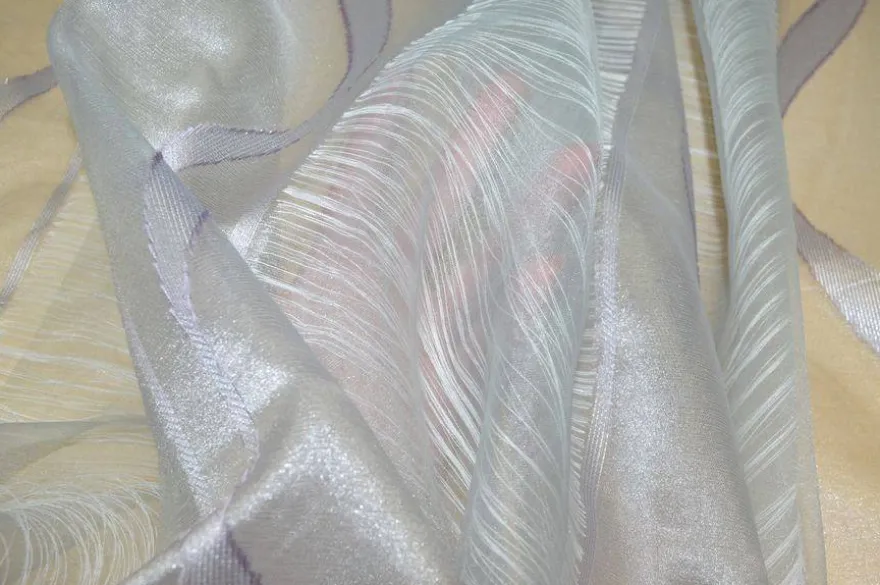 TESSUTO TENDA MODERNA ORGANZA FONDO GRIGIO DISEGNO LILLA