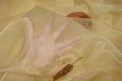 TESSUTO TENDA ORGANZA CON APPLICAZIONE FOGLIA IN RILIEVO