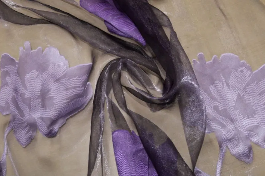 TESSUTO TENDA ORGANZA CON MAXI FIORE VIOLA