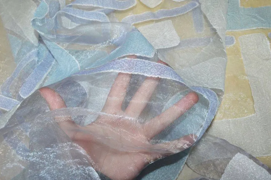 TESSUTO TENDA ORGANZA DEVOREH FANTASIA GEOMETRICA AZZURRA