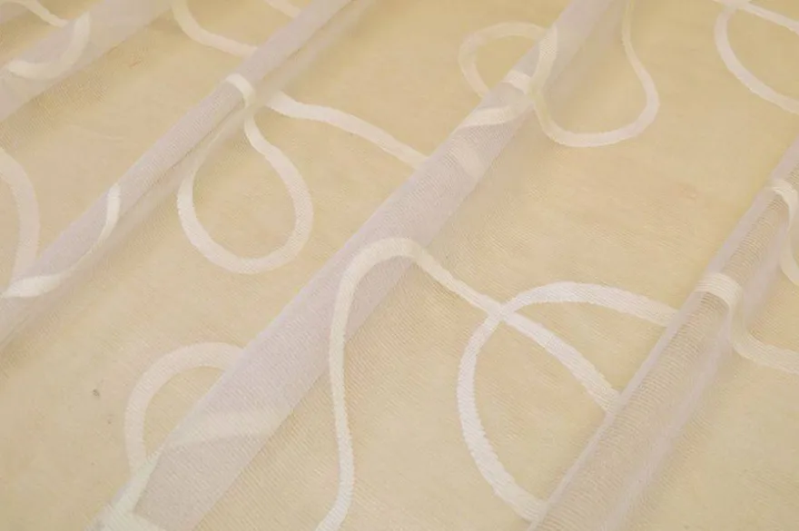 TESSUTO TENDA ORGANZA FANTASIA CERCHI ASTRATTI PANNA