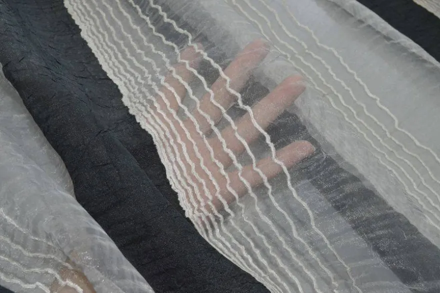 TESSUTO TENDA ORGANZA FASCE GRIGIO ANTRACITE