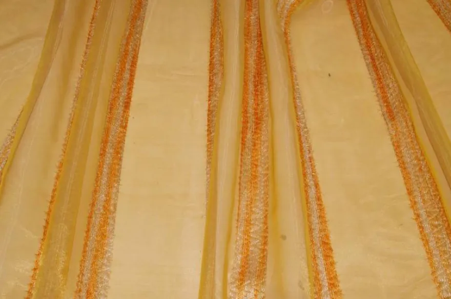 TESSUTO TENDA ORGANZA GIALLO/ARANCIO CON FASCE EFFETTO CINIGLIA