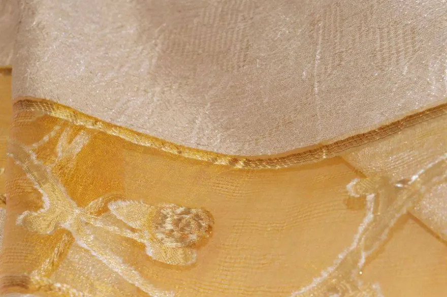 TESSUTO TENDA ORGANZA PANNA RICAMO ORO