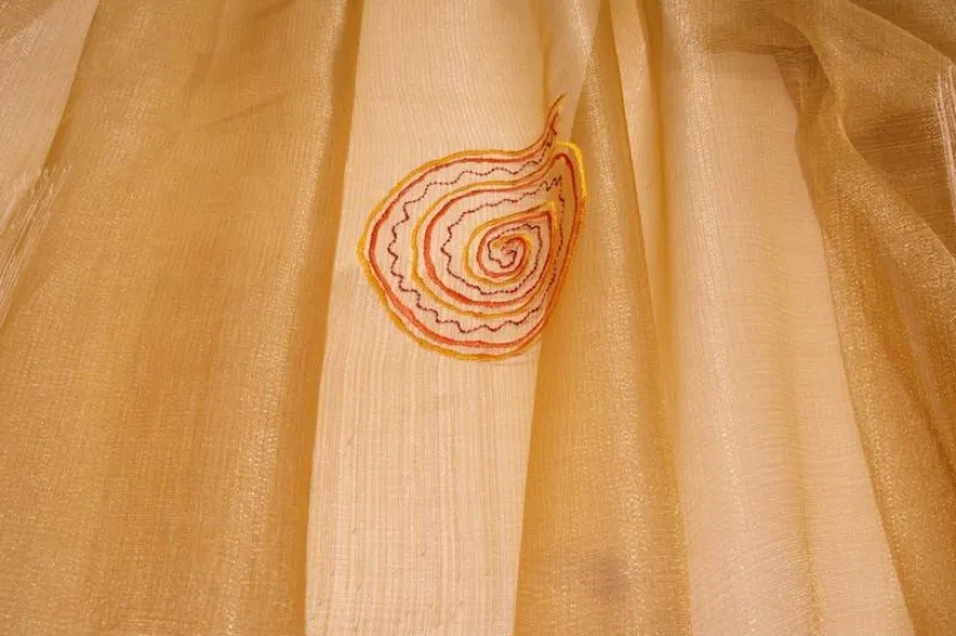 TESSUTO TENDA ORGANZA RICAMATA GIALLO/ARANCIO